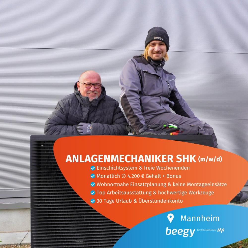 Anlagenmechaniker SHK (m/w/d) für Wärmepumpen (Vollzeit | Mannheim)